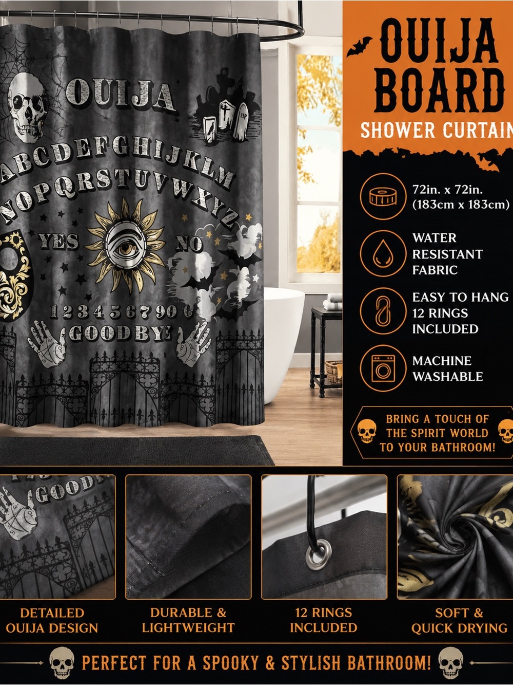 Ouija Board Shower Curtain - Black